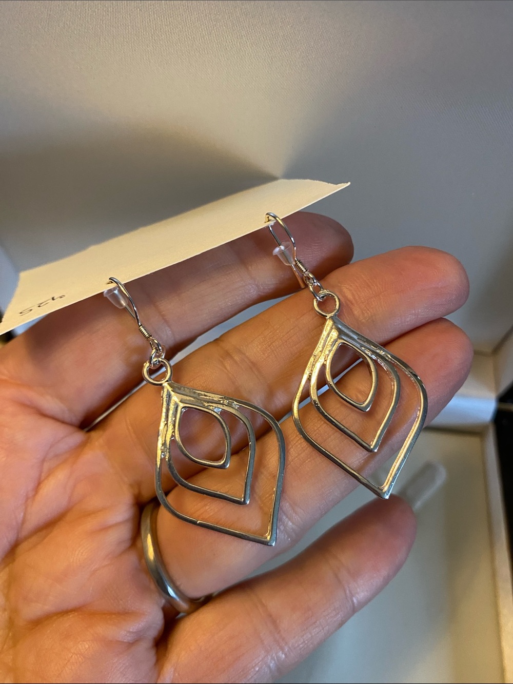 Sterling Silver 925 Modernist Openwork Dangle Earrings